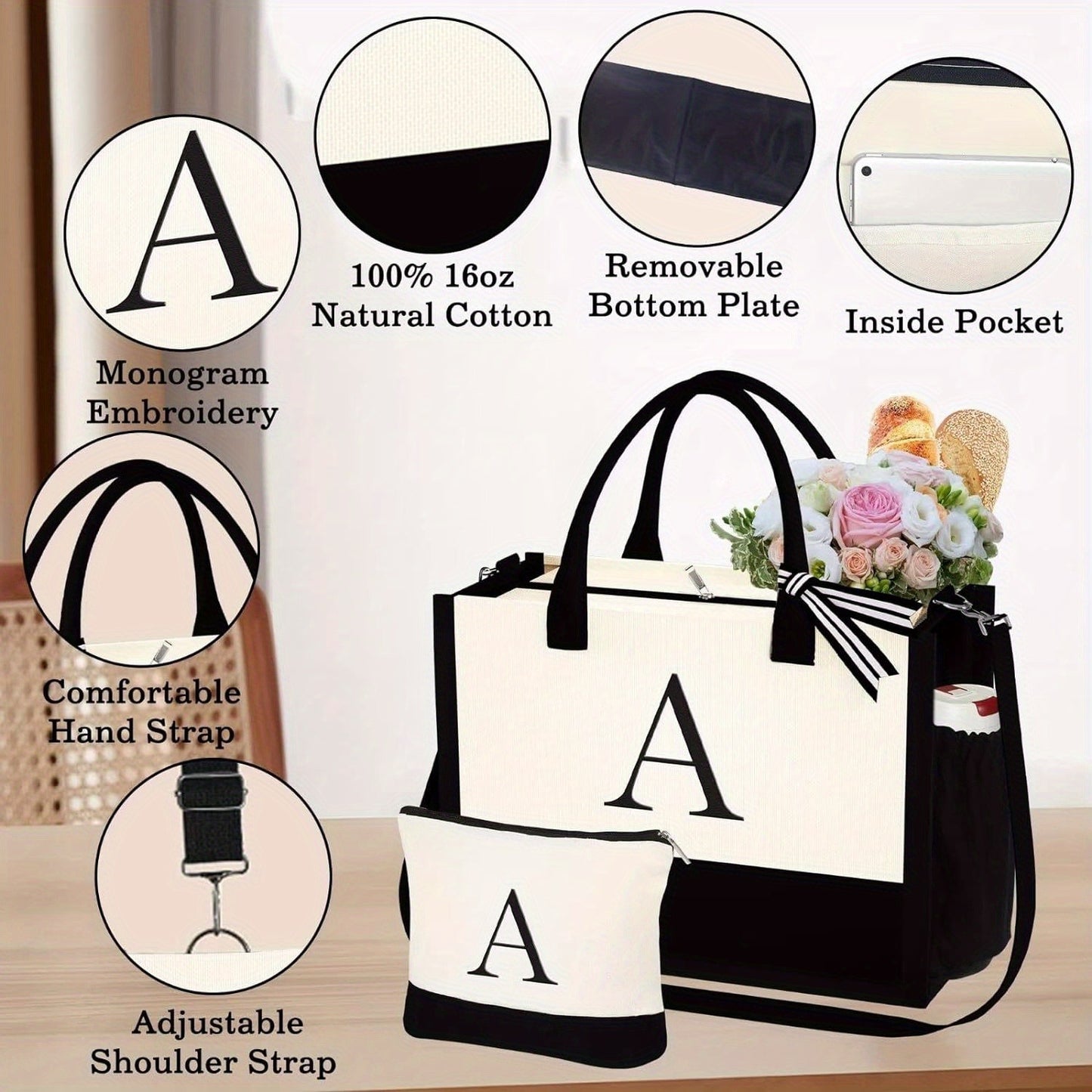 Initial Canvas Tote Bag