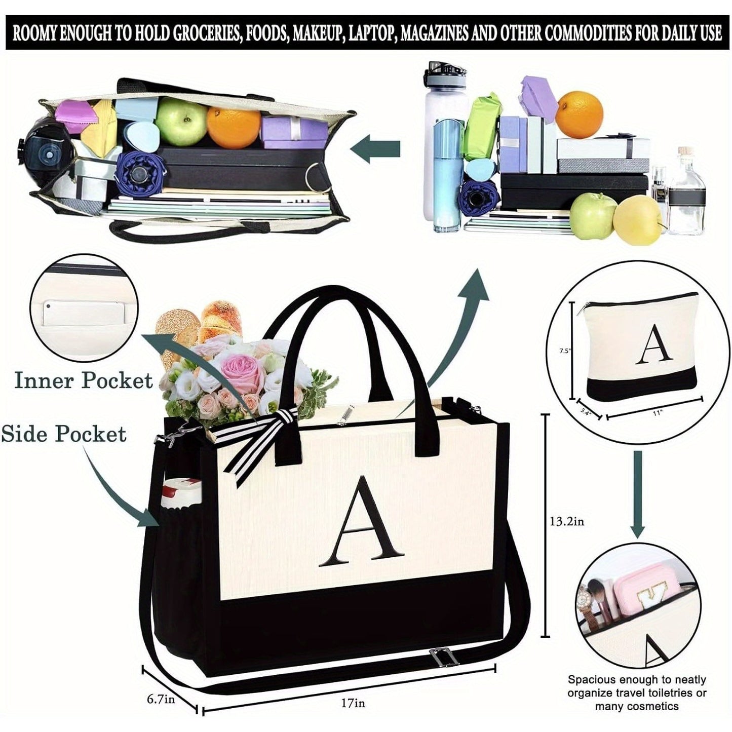 Initial Canvas Tote Bag