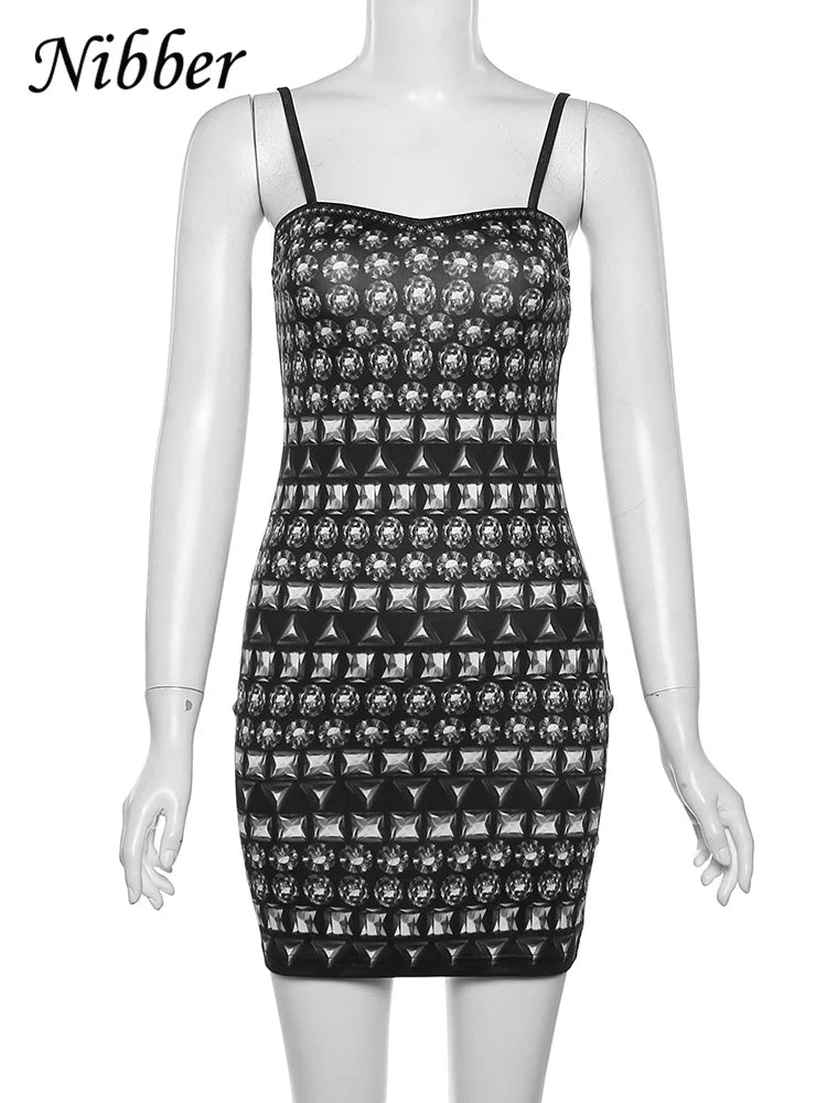 Diamond Print Women’s Sling Straps Mini Dress