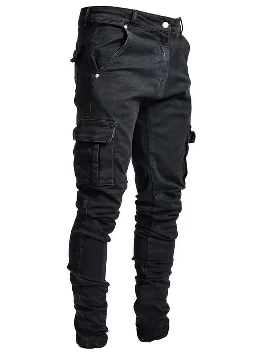 Men Solid Color Multi Pockets Casual Trousers