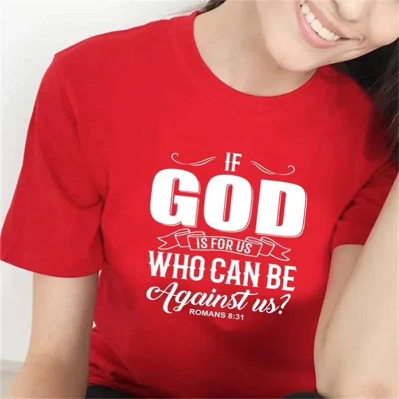 If God Is For Us Letter Printed T-Shirt