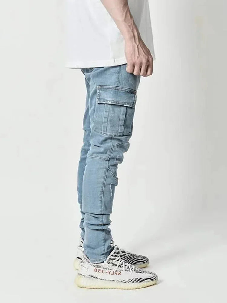 Men Solid Color Multi Pockets Casual Trousers