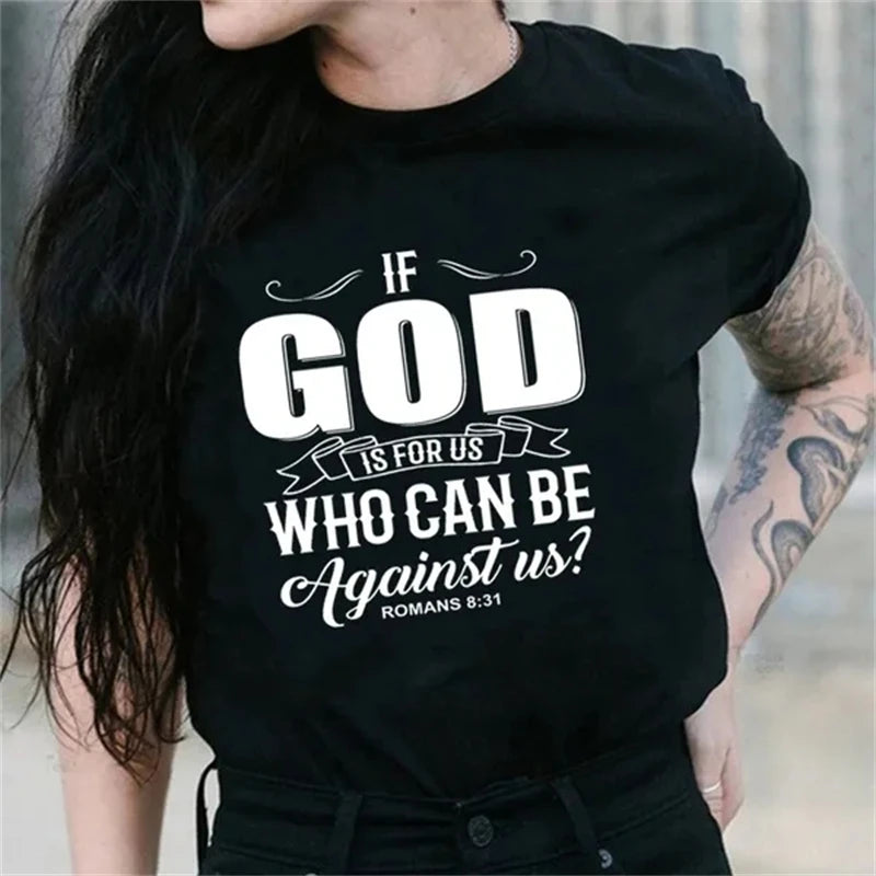 If God Is For Us Letter Printed T-Shirt