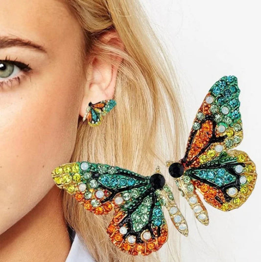 Graceful Shiny Multicolor Zircon Butterfly Stud Earrings